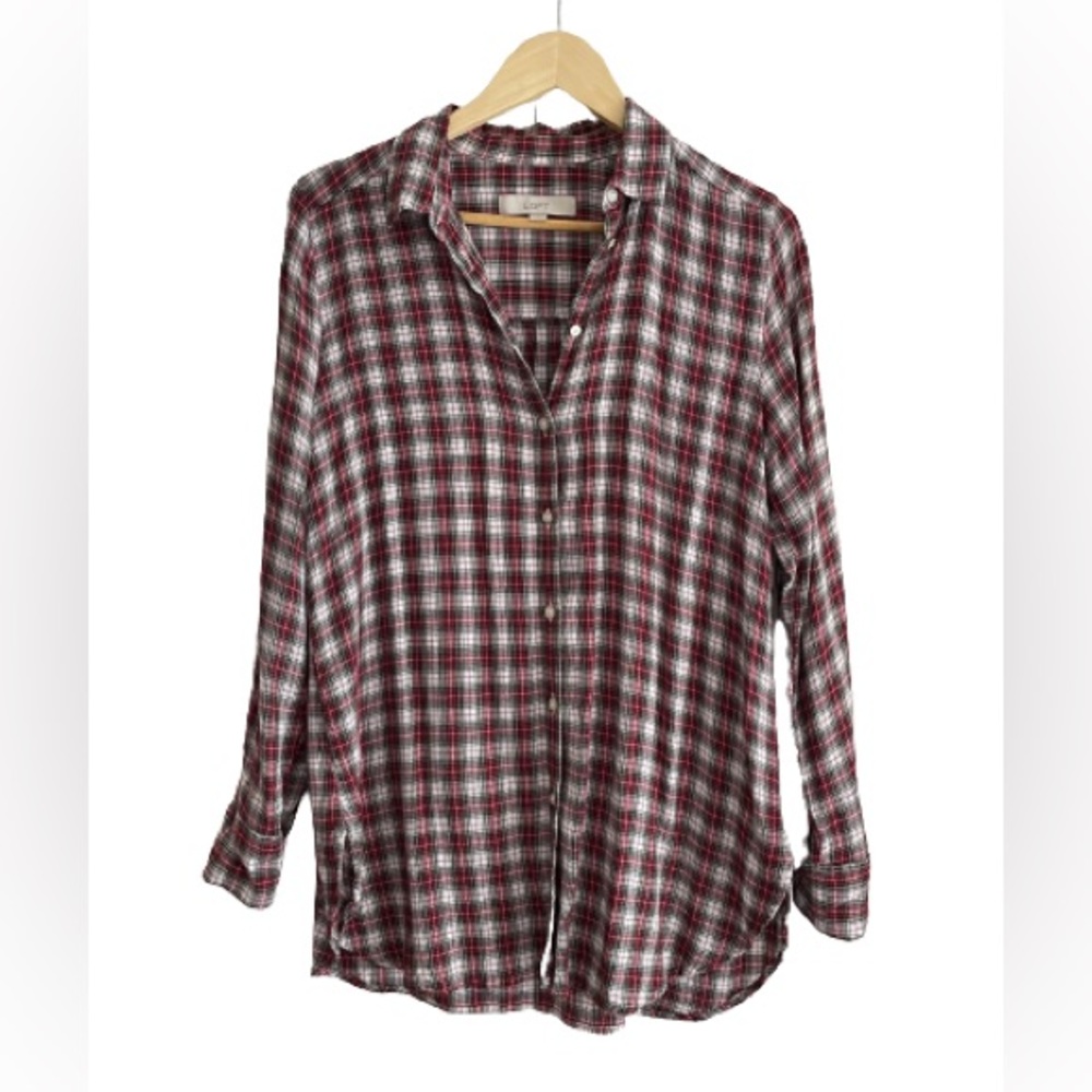 LOFT - Oversized Plaid Long Sleeved Button Down Shirt